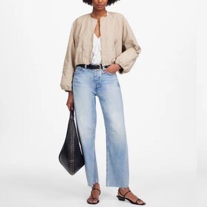 MADEWELL The Darted Barrel-Leg Jean in Rigid Denim Light Wash Raw Hem Size 24